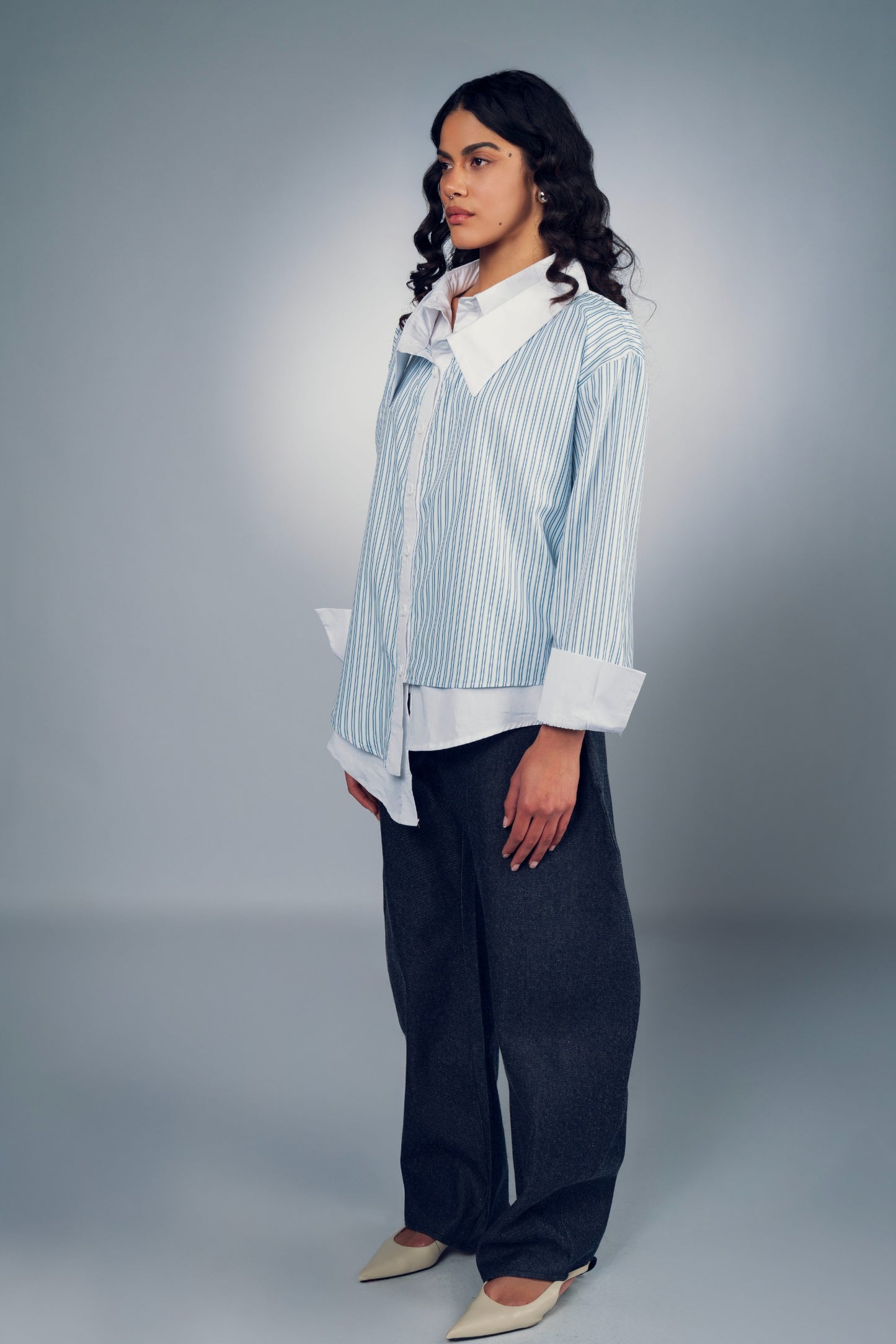 DOUBLE COLLAR STRIPE SHIRT