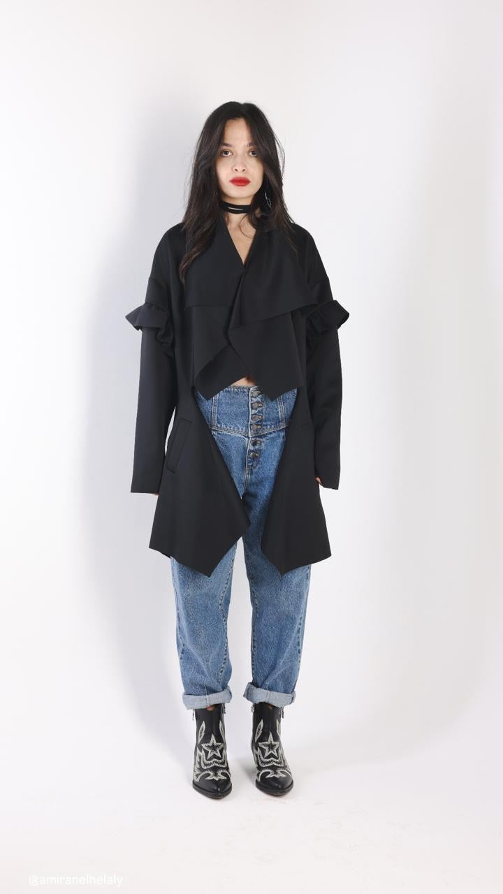 BLACK ASYMMETRICAL CARDIGAN