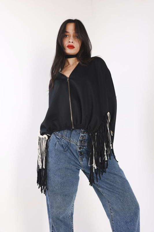 Black scuba jacket with fringes