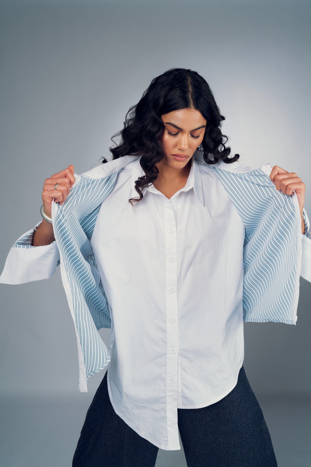DOUBLE COLLAR STRIPE SHIRT