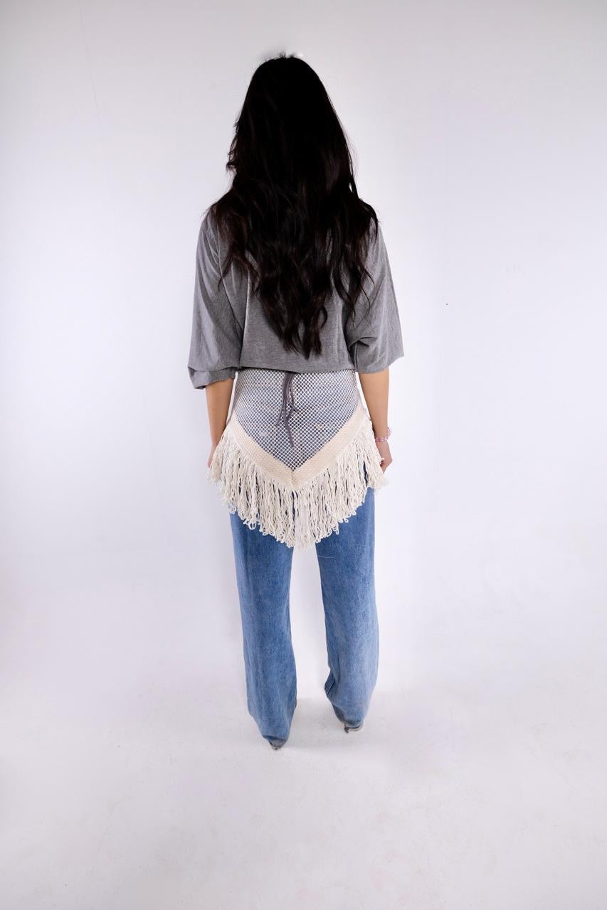 GREY LONG SLEEVE T-SHIRT WRAP AROUND
