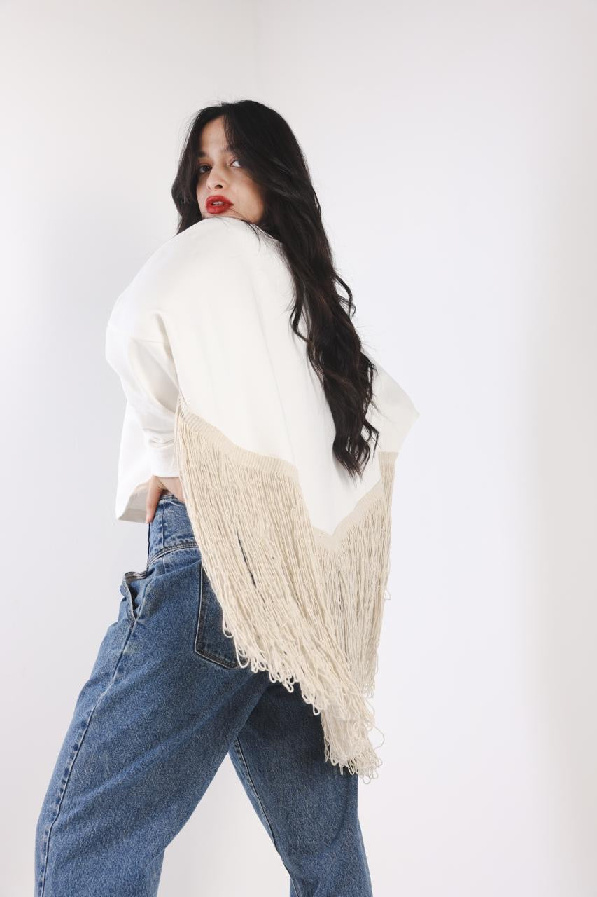 OFF-WHITE SWEATSHIRT WITH FRINGES
