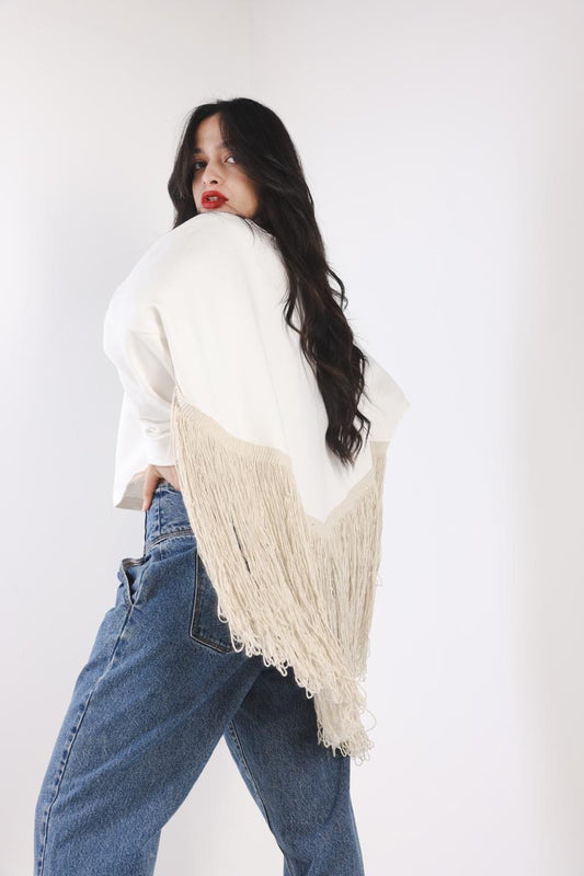 Off-White Sweatshirt with Fringes