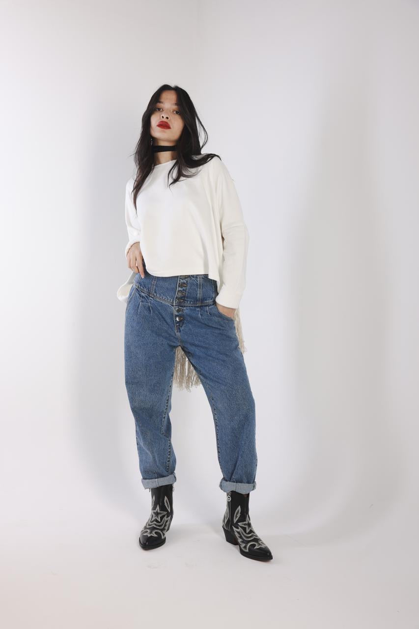 OFF-WHITE SWEATSHIRT WITH FRINGES