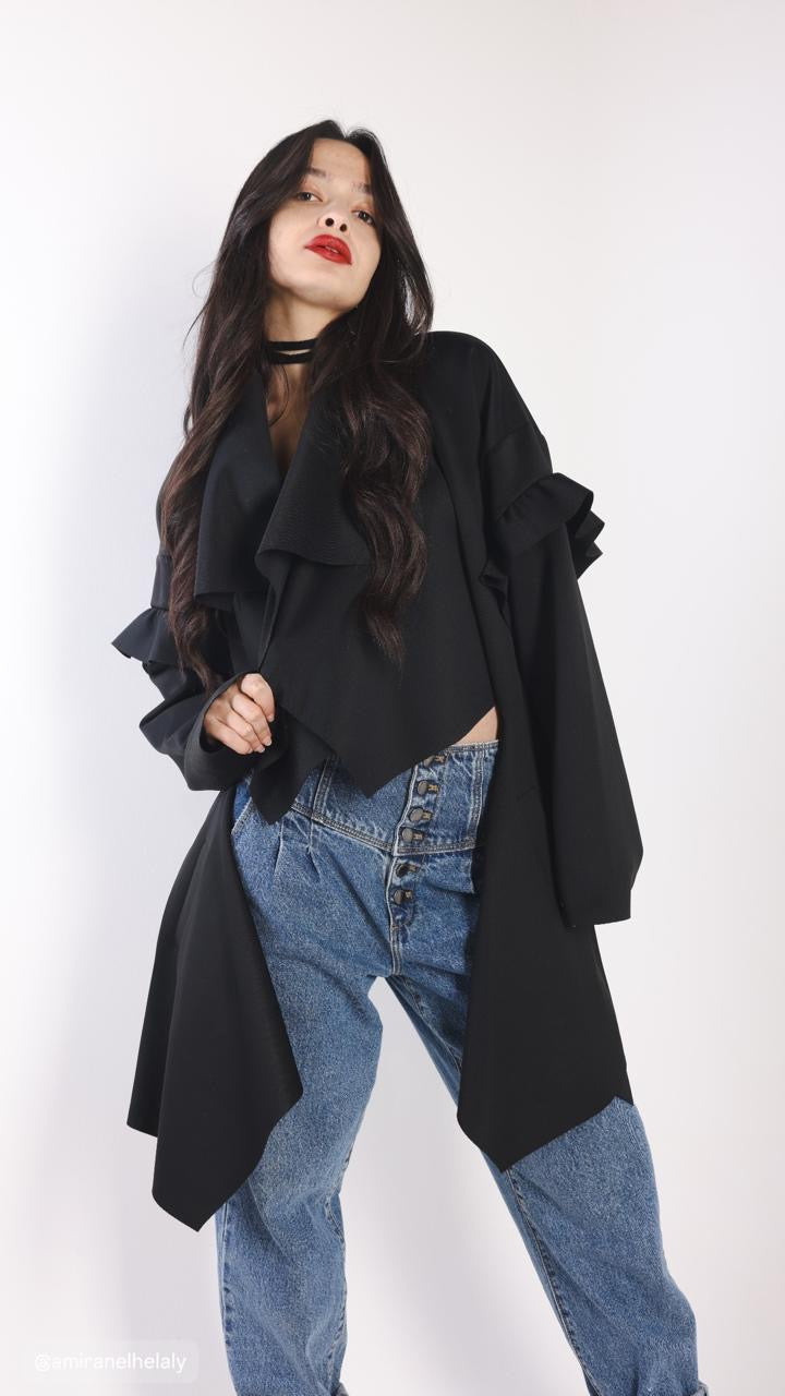 BLACK ASYMMETRICAL CARDIGAN