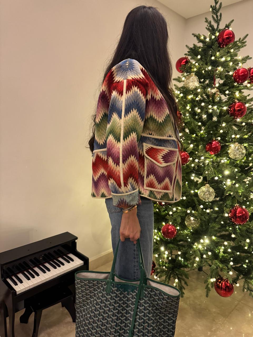 Bold Sunburst oversized jacket with cutwork detailing and relaxed fit