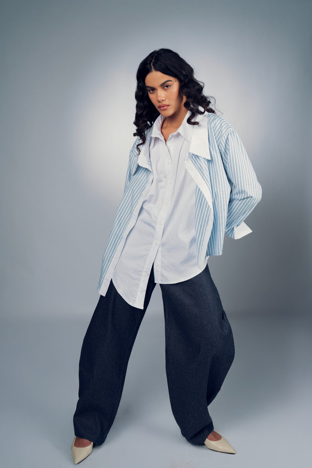 DOUBLE COLLAR STRIPE SHIRT