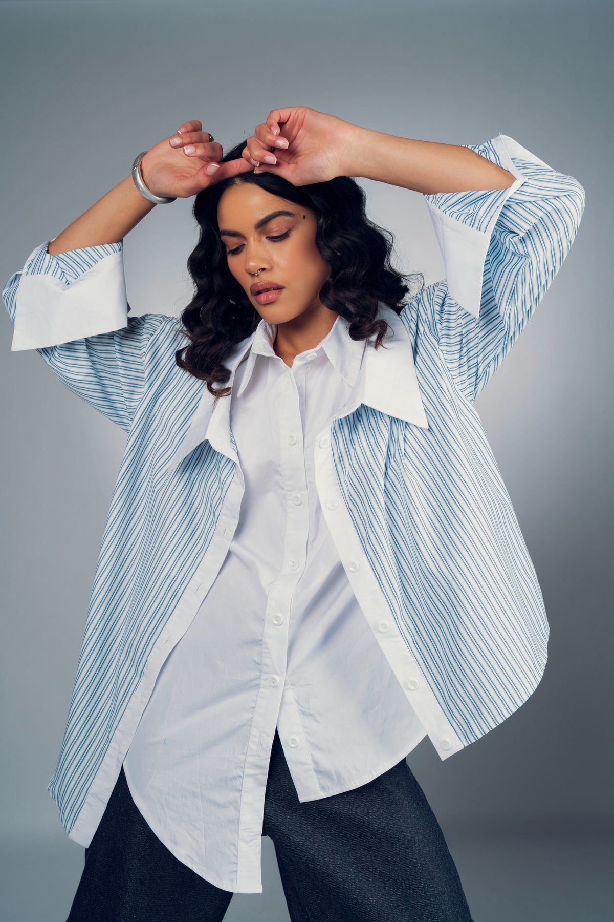 DOUBLE COLLAR STRIPE SHIRT