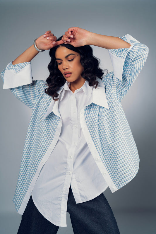 DOUBLE COLLAR STRIPE SHIRT