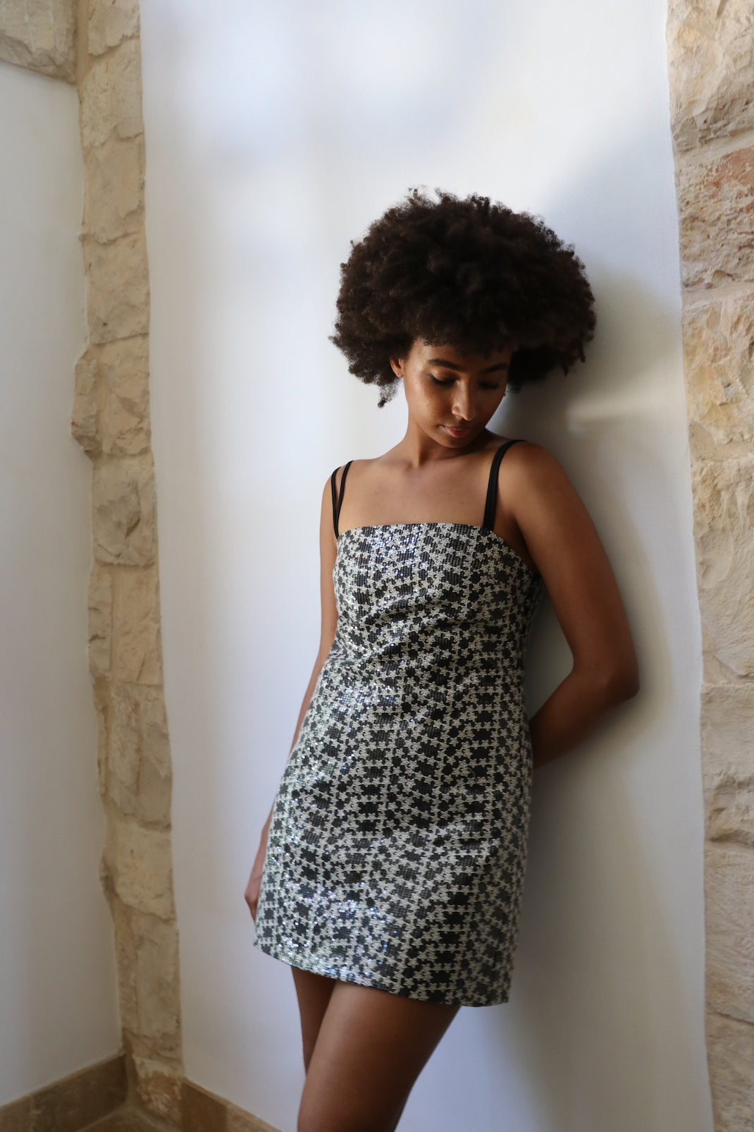 Orbit dress with relaxed fit, star embroidery and adjustable V-back straps sexy