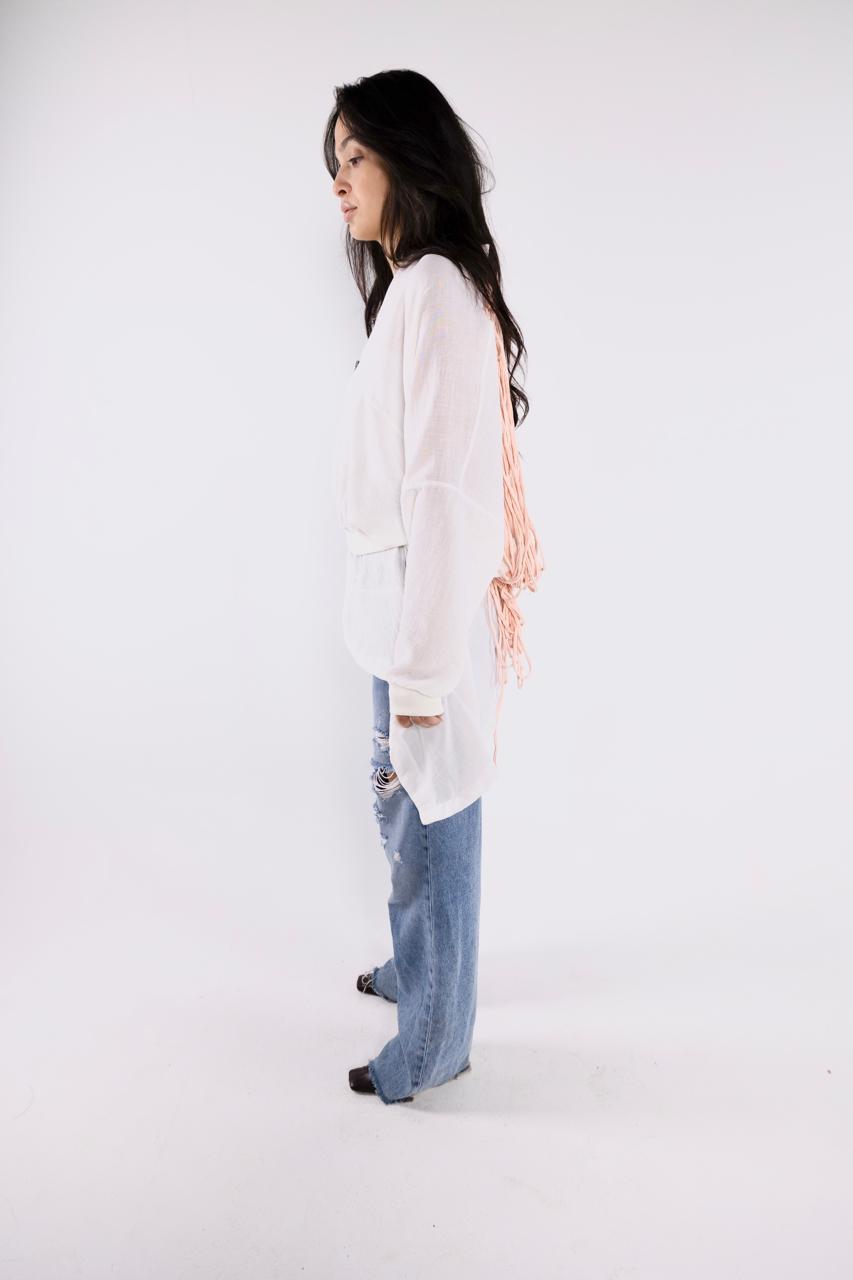 White Linen jacket with pink cotton chains