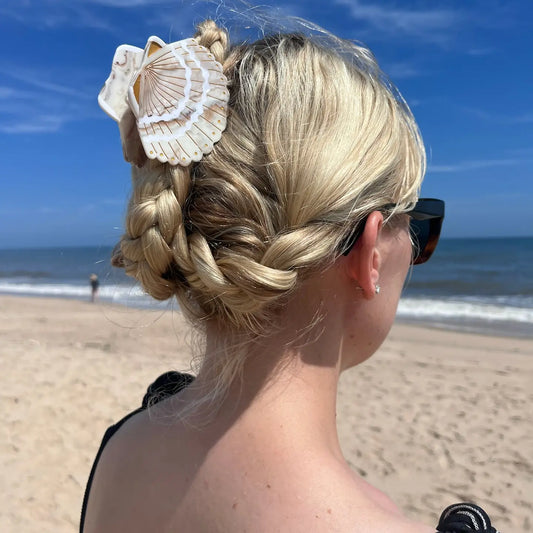 Hand-Painted Seashell Claw Hair Clip |Golden Sand Eco-Friendly
