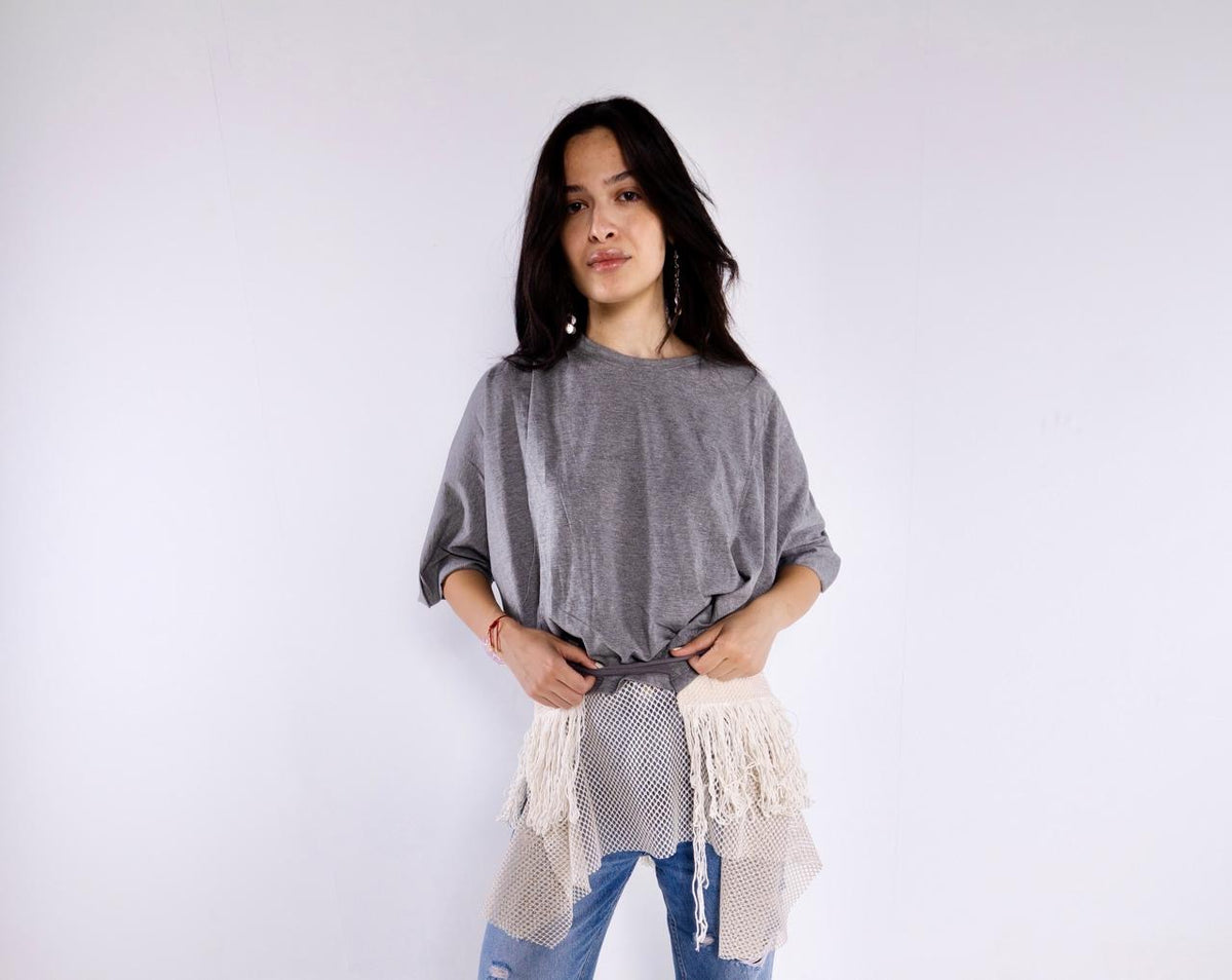 GREY LONG SLEEVE T-SHIRT WRAP AROUND