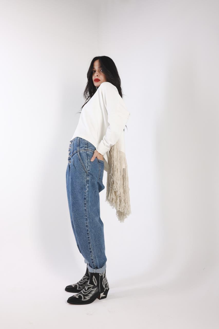 OFF-WHITE SWEATSHIRT WITH FRINGES