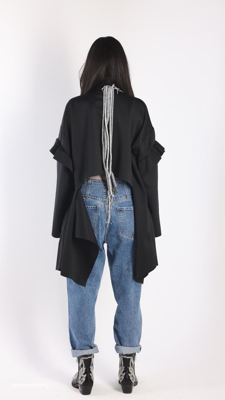 BLACK ASYMMETRICAL CARDIGAN