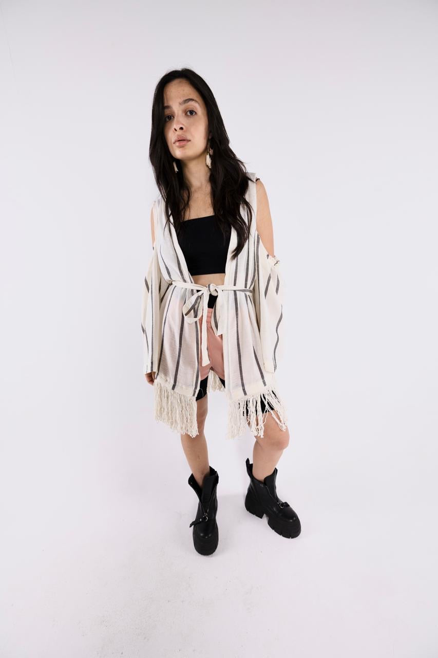 LINEN STRIPED CARDIGAN