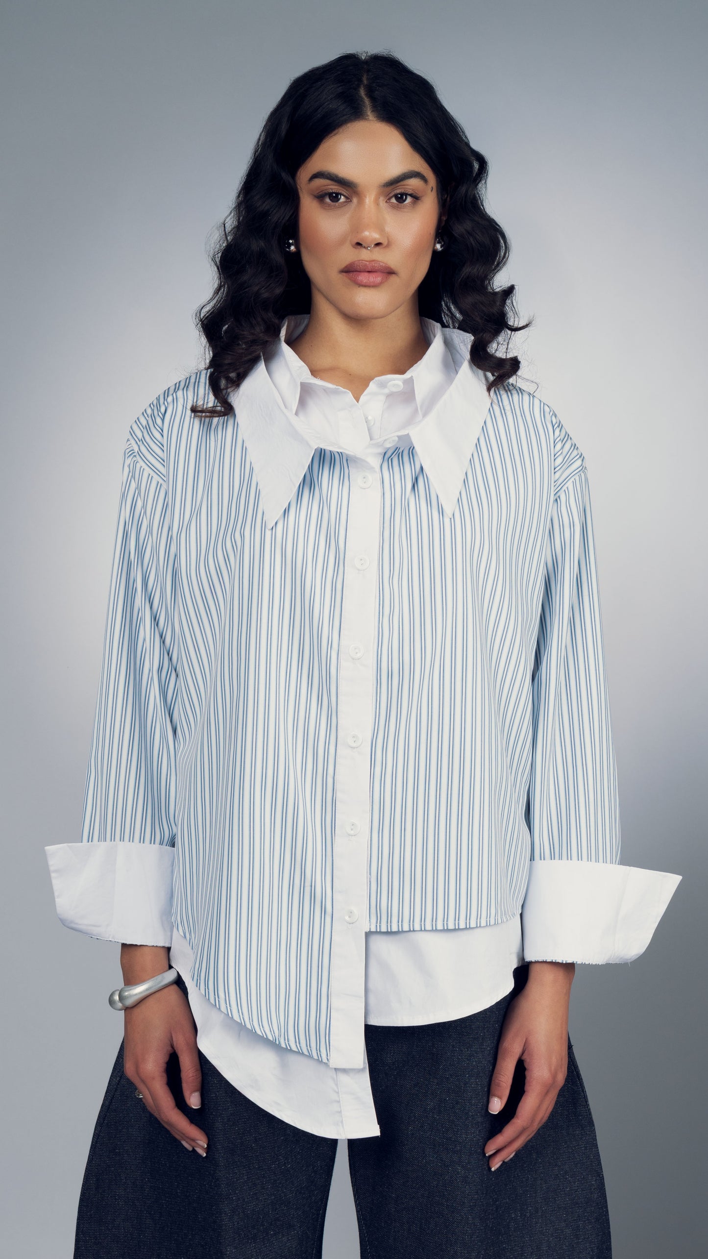 DOUBLE COLLAR STRIPE SHIRT