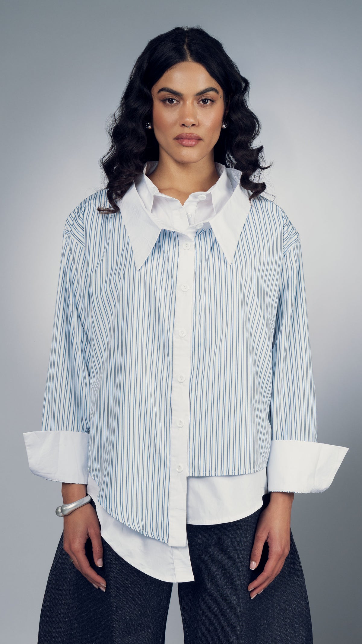 DOUBLE COLLAR STRIPE SHIRT